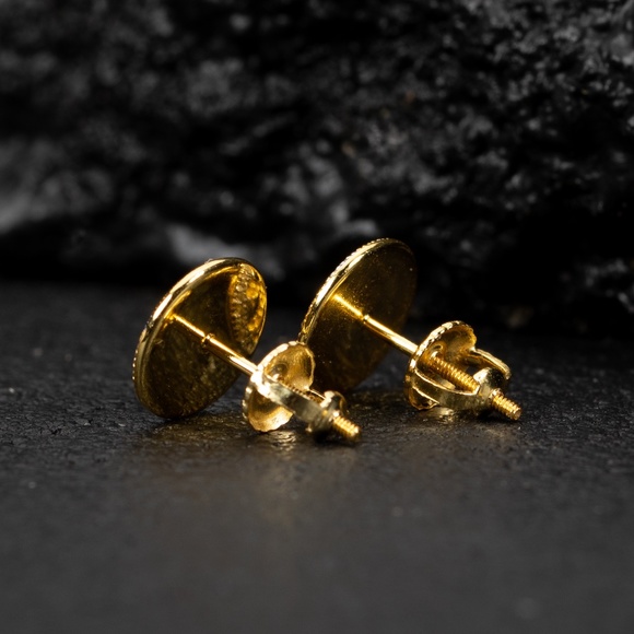 Iced Round Mens Cz Gold 925 Sterling Silver Circle Hip Hop Nugget Stud Earrings - Picture 4 of 5